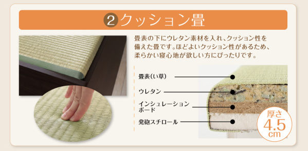 日本製・布団が収納できる大容量収納畳連結ベッド クッション畳